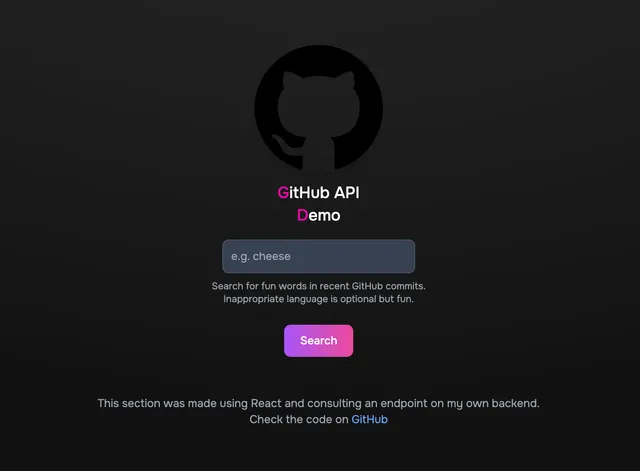 GitHub API demo with commit search controls